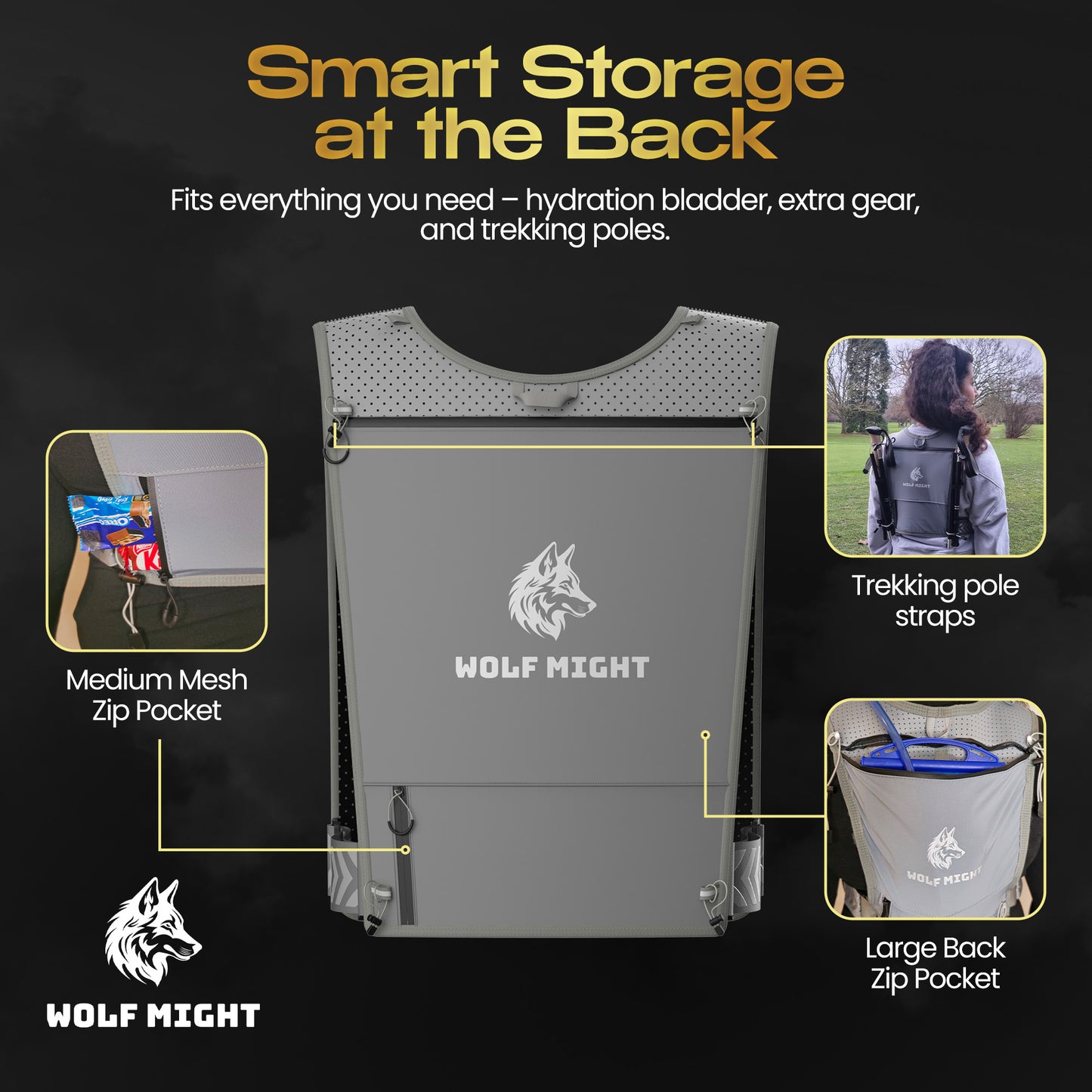 Wolf Might Hydration Running Vest (Grey)